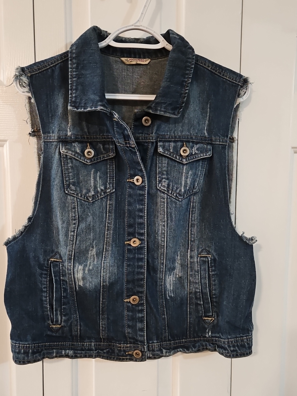 Denim Sleeveless Jacket Vest - Dark Blue
